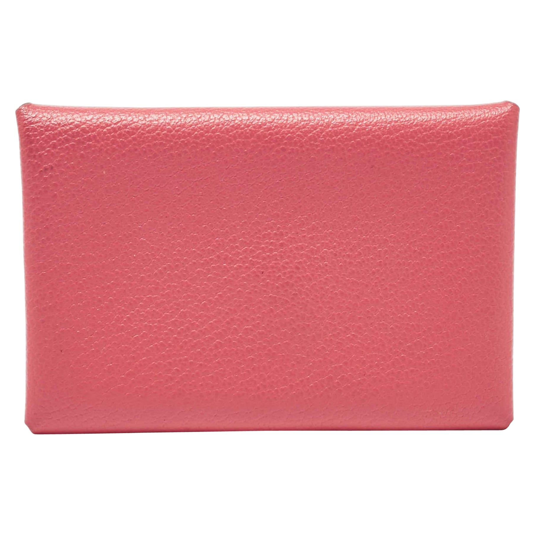 Herm&egrave;s Rose Azalee Chevre Mysore Leather Calvi Card Holder For Sale