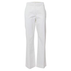 Max Mara Studio Pantalón recto blanco de algodón elástico L/Cintura 35,5".