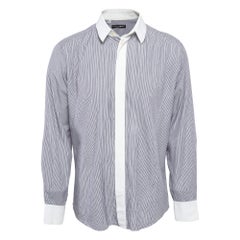 Dolce & Gabbana Blue Pinstripe Cotton Button Front Shirt XL