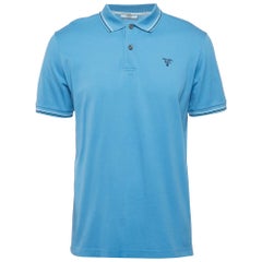 Prada Blue Logo Embroidered Cotton Pique Polo T-Shirt L