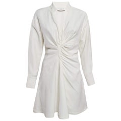 Sandro White Gabardine Celia Ruched Shirt Dress S