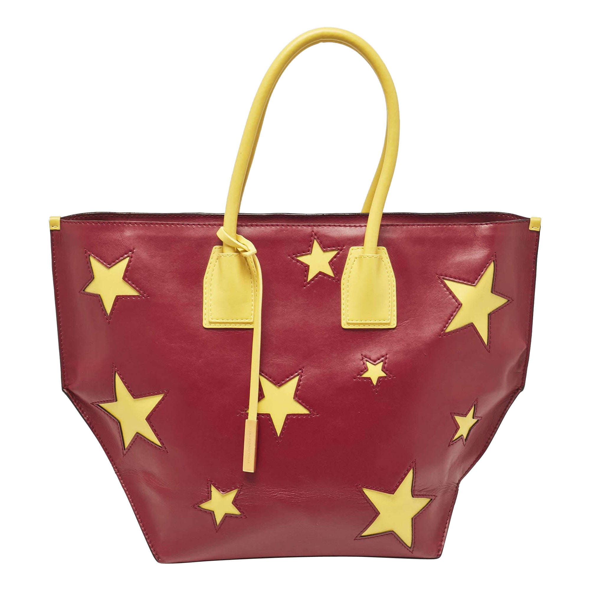 Stella McCartney Red/Yellow Faux Leather Large Star Cavendish Zip Tote For Sale