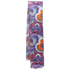 Etro Purple Paisley Print Linen Scarf