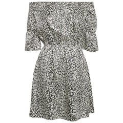 Saint Laurent Black Animal Print Lame Off-Shoulder Mini Dress S