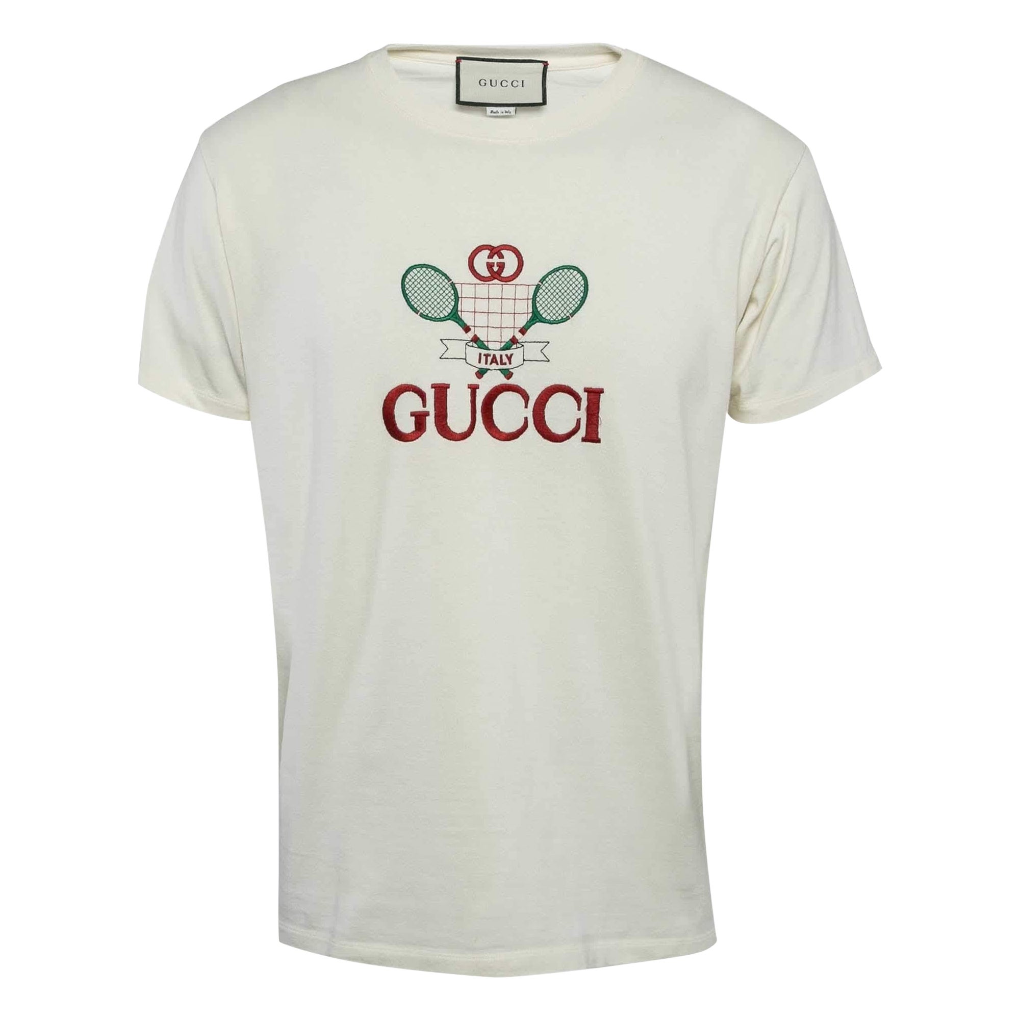 Gucci - T-shirt in jersey con ricamo tennis color crema T S