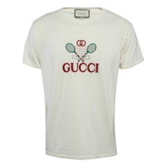 Gucci Cream Tennis Embroidered Jersey T-Shirts S