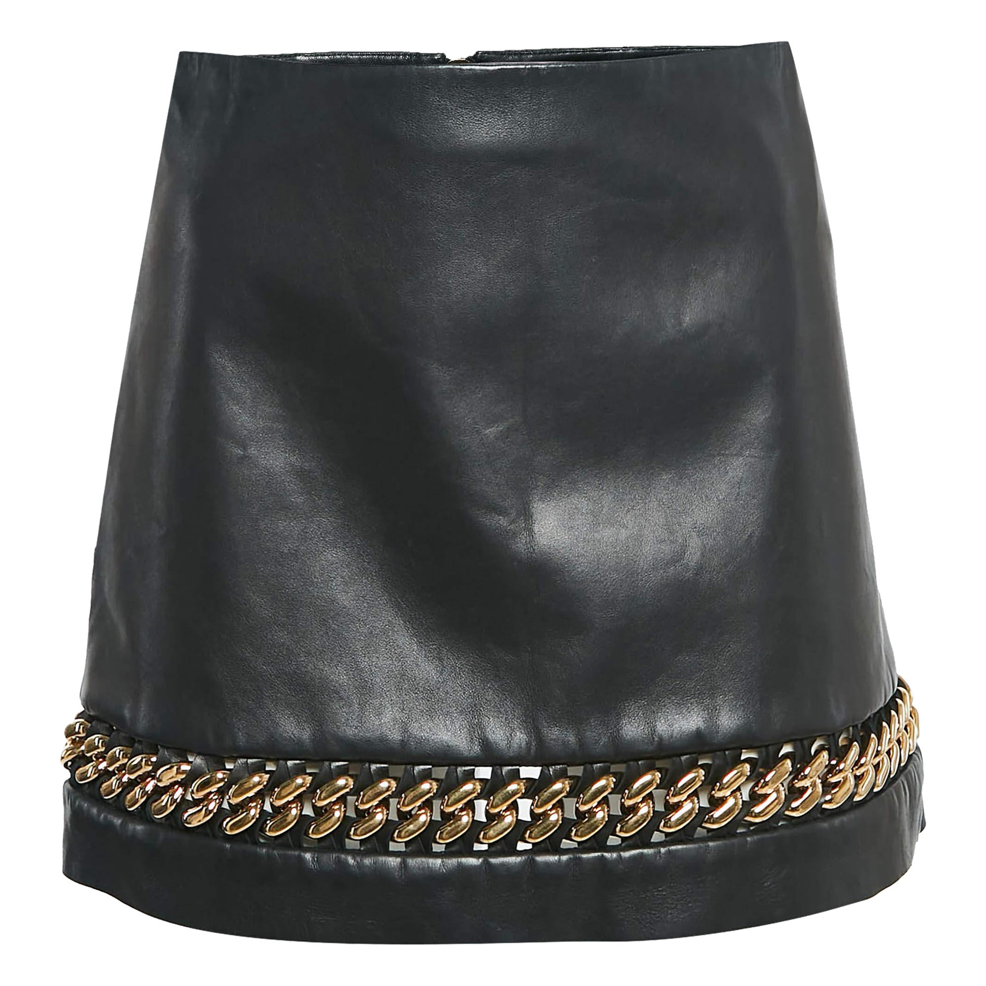 Versace Mini gonna con inserto a catena in pelle nera XS