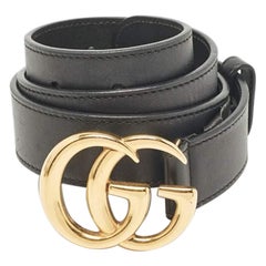 Gucci Black Leather GG Marmont Buckle Belt 75CM