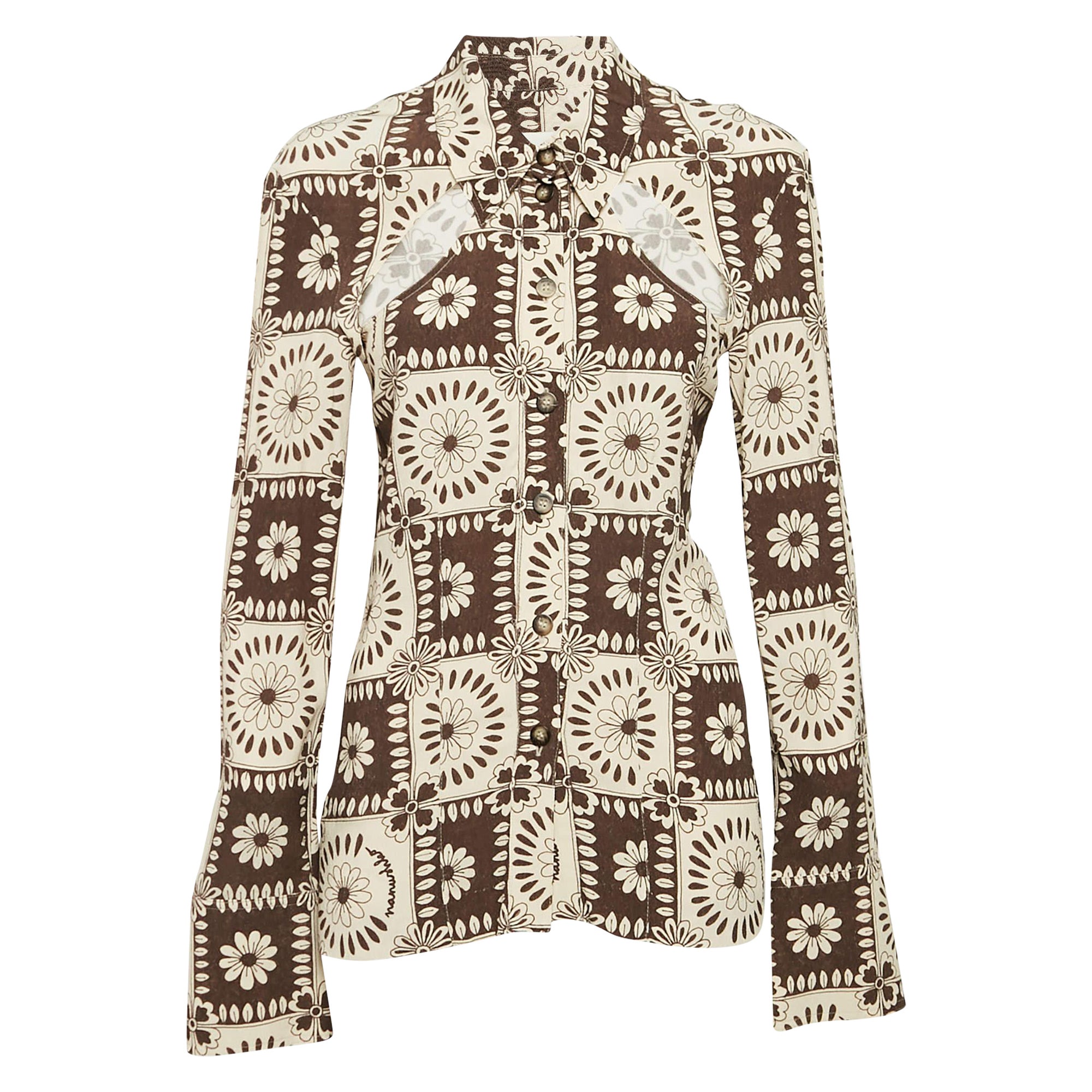 Nanushka - Camicia marrone/beige con stampa floreale e ritaglio in crepe - S