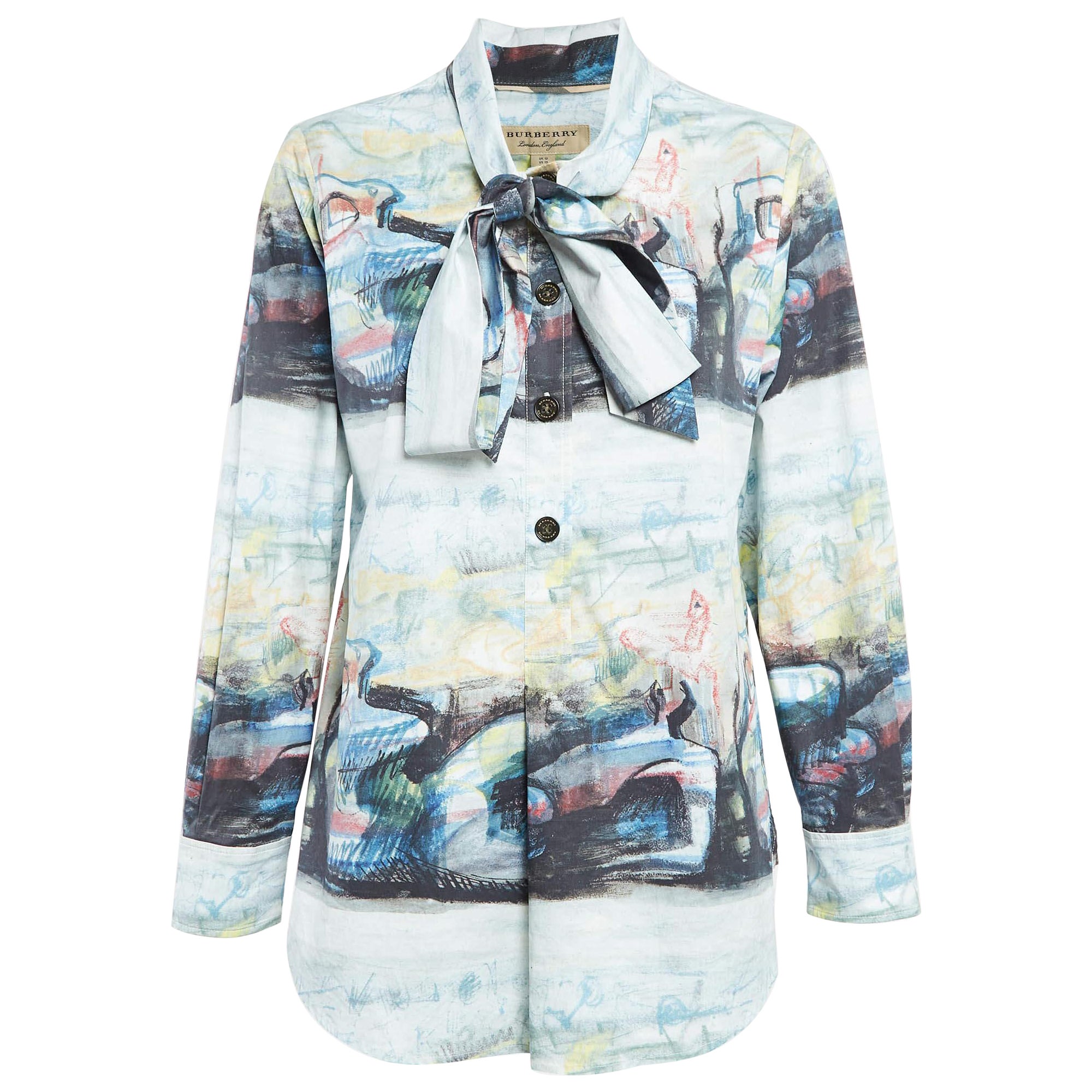 Burberry Multicolor Cotton Tie-Up Neck Full Sleeve Top M im Angebot