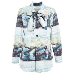 Burberry - Top à manches longues en coton multicolore avec encolure nouée M