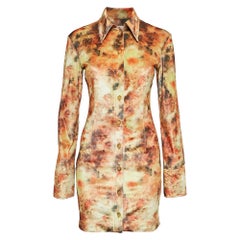Nanushka Orange Hazy Floral Print Velvet Jersey Romee Mini Shirt Dress S