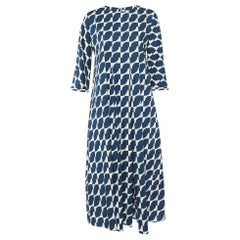 S'Max Mara Navy Blue Geometric Print Cotton Pleated Long Dress M