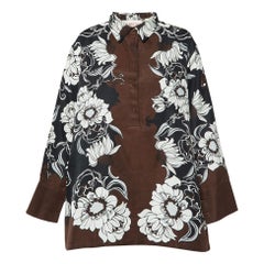 Valentino Brown Street Flowers Daisyland Print Cotton & Silk Shirt Dress M