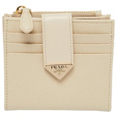 Prada Beige Saffiano Leather Compact Wallet