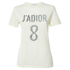 Dior Cream J'Adior 8 Print Cotton & Linen Crew Neck T-Shirt XS