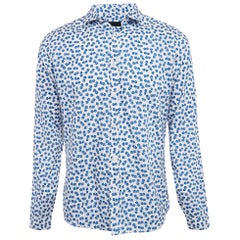Burberry Prorsum White/Blue Flower Print Cotton Long Sleeve Shirt XL