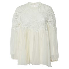 Chloe Cream Silk & Lace Trim Flared Top L