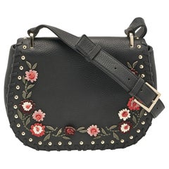 Kate Spade Black Leather Floral Applique Tressa Shoulder Bag