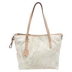 Alviero Martini 1A Classe White Geo Printed Coated Canvas and Leather Tote