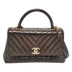 Chanel Black Chevron Leather Small Coco Top Handle Bag