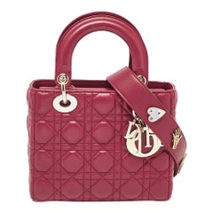 Dior Red Cannage Leather Small Lady Dior My ABCDior Tote