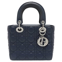 Dior Blue Cannage Leather Small Lady Dior Tote