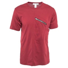 Comme des Garcons Shirt Burgundy Cotton Zip Detail T-Shirt L