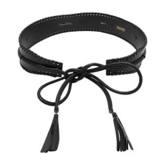 Oscar de la Renta Black Leather Whipstitch Detail Wrap Around Waist Belt 86CM