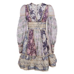 Zimmermann Lila Leinen und Seide Celestial Spitze getäfeltes Minikleid XS