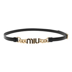Miu Miu Black Leather Logo Chain Link Waist Belt 85CM
