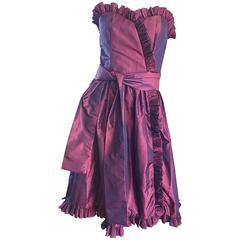Vintage Victor Costa for Neiman Marcus Purple Metallic Silk Taffeta Dress + Belt 12