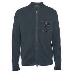 Louis Vuitton Navy Blue LV Patch Rib Knit Zip Up Jacket XS