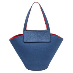 Christian Louboutin Blaue Miss Denim Loubishore Tote aus Stoff mit Stoff
