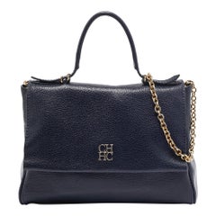 Carolina Herrera Borsa a manico alto in pelle blu navy Minuetto