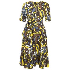 S'Max Mara Brown/Multicolor Printed Linen Midi Dress S