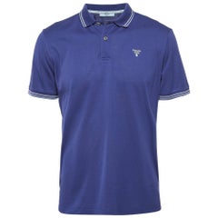 Prada Navy Blue Pique Logo Embroidered Cotton Pique Polo T-Shirt L