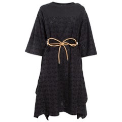 Moncler Vestido Midi Asimétrico de Algodón Bordado Broderie Anglaise Negro XS