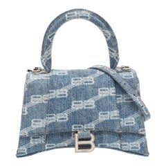 Balenciaga Light Blue BB Monogram Denim Small Hourglass Top Handle Bag