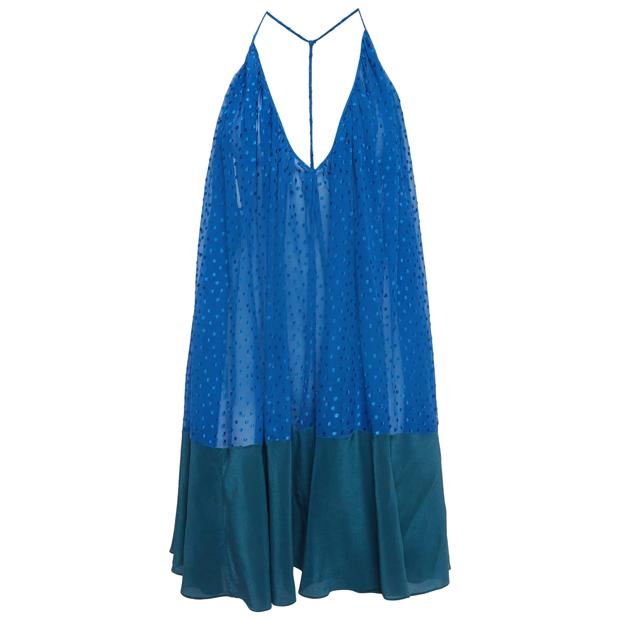 Fendi Blue/Green Textured Crepe Halter Neck Top S For Sale