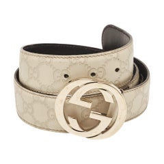 Gucci Off White Guccissima Leather Interlocking G Buckle Belt 85CM