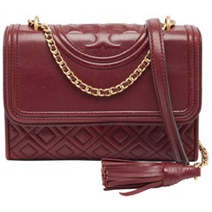 Tory Burch Burgundy Leather Small Fleming Crossbody Bag
