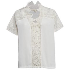 Maje Weißes Top aus Krepp mit Spitzenbesatz XL