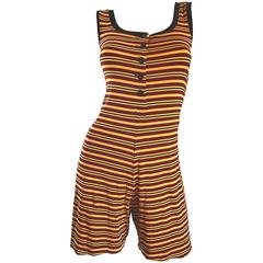 Vintage Betsey Johnson 1920s Inspired 1990s Yellow and Maroon Striped 90s Romper 11