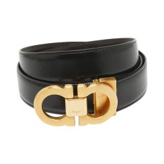 Salvatore Ferragamo Black/Dark Brown Leather Gancini Cut to Size Reversible Belt