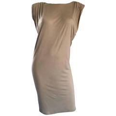 New Lanvin Alber Elbaz Taupe Strong Shoulder Taupe Silk Avant Garde Dress NWT 2