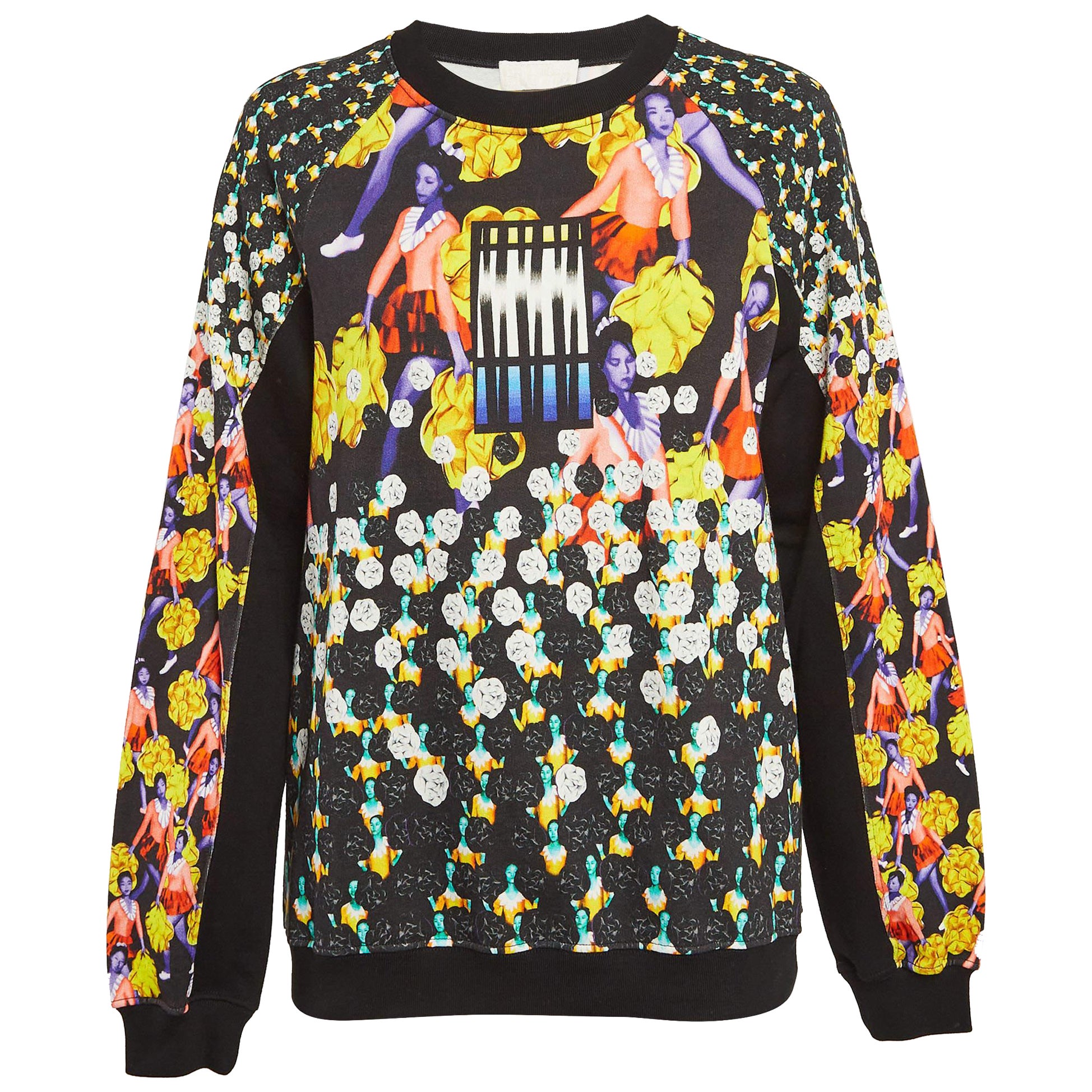 Peter Pilotto Black Ruc Printed Cotton Knit Sweatshirt M For Sale