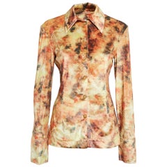Nanushka Orange Hazy Floral Print Stretch Velvet Shirt M