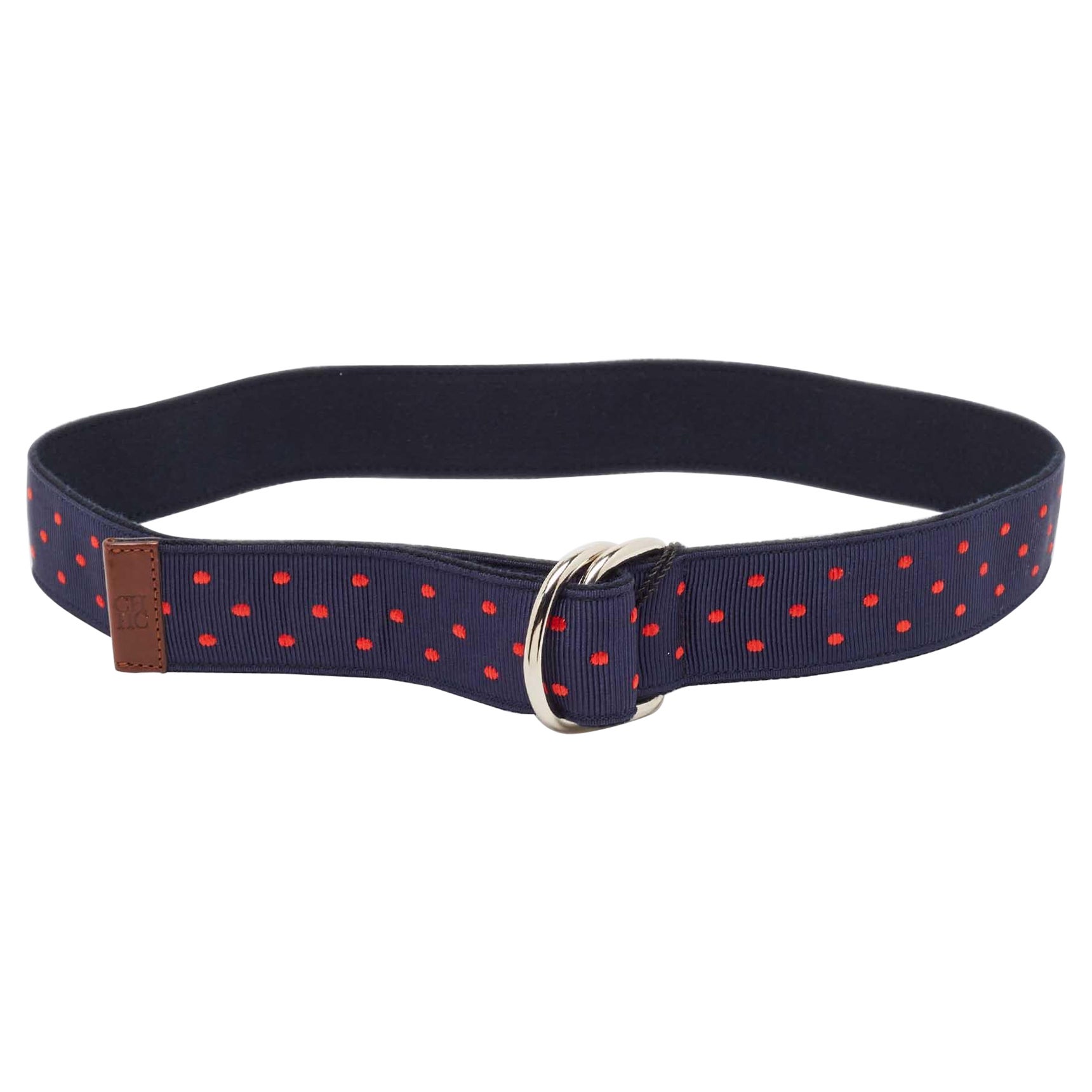 CH Carolina Herrera Cinturón de Grosgrain de Lunares Azul Marino/Rojo 90 CM en venta