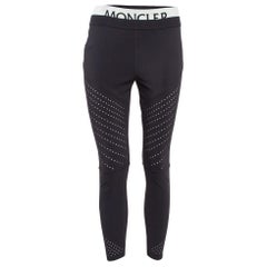 Moncler Negro Logo Intarsia Cintura Jersey Active Leggings L